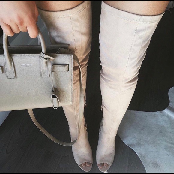 Peep Toe Over the knee / thigh high boot TAUPE - Picture 2 of 6
